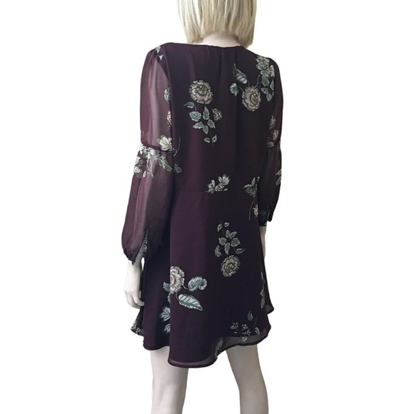 BB Dakota Boysenberry Dress La Vie En Rose Floral Print Keyhole front Versatile - Picture 9 of 14